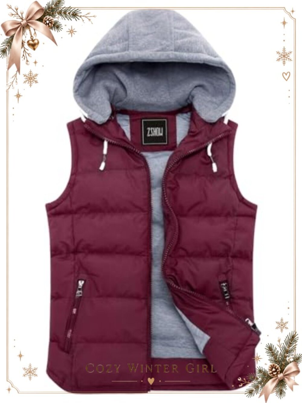 Women's Winter Padded Puffer Vest Removable Hood Sleeveless Jacket